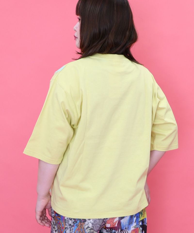スカラーちゃん×宇宙ネコ柄 レース叩き付けTシャツ-22