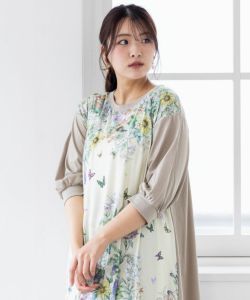 552218:蝶の舞う花畑とウサギプリントワンピースの通販-ScoLar 552218:蝶の舞う花畑とウサギプリントワンピースの通販-ScoLar