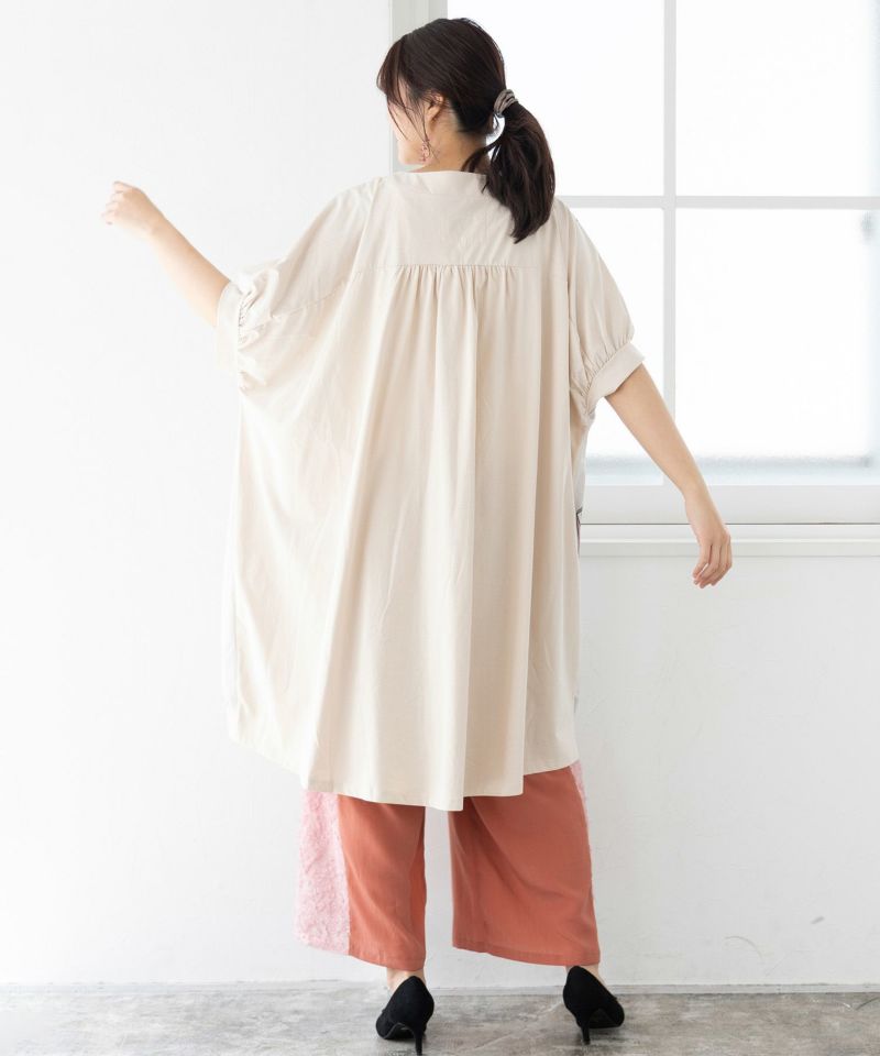 華やかな貴婦人モチーフプリント 切替ワンピース-5