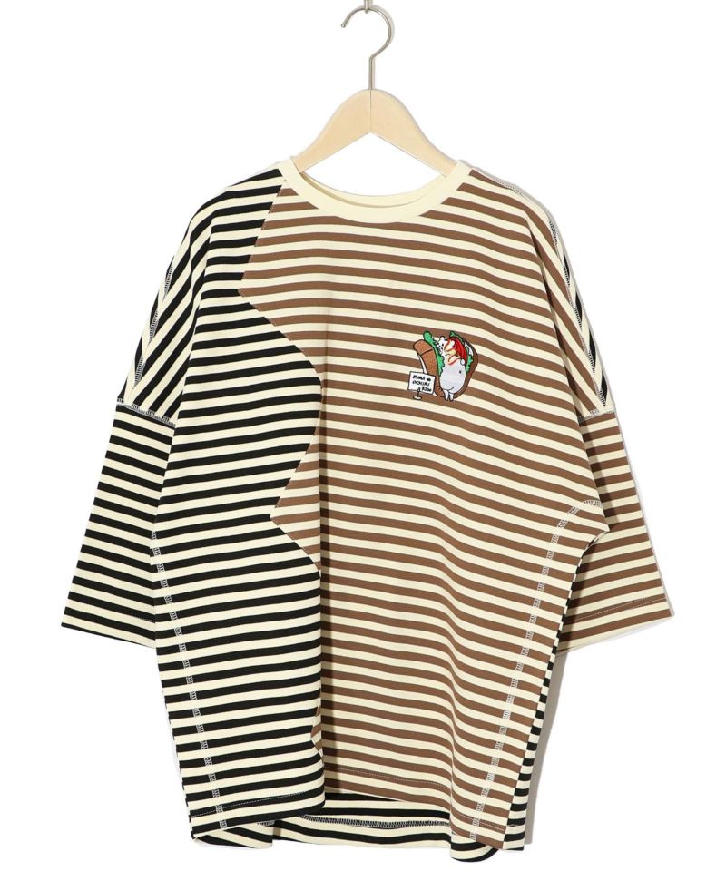 おちりサンド刺繍 切替ボーダーTシャツ-13