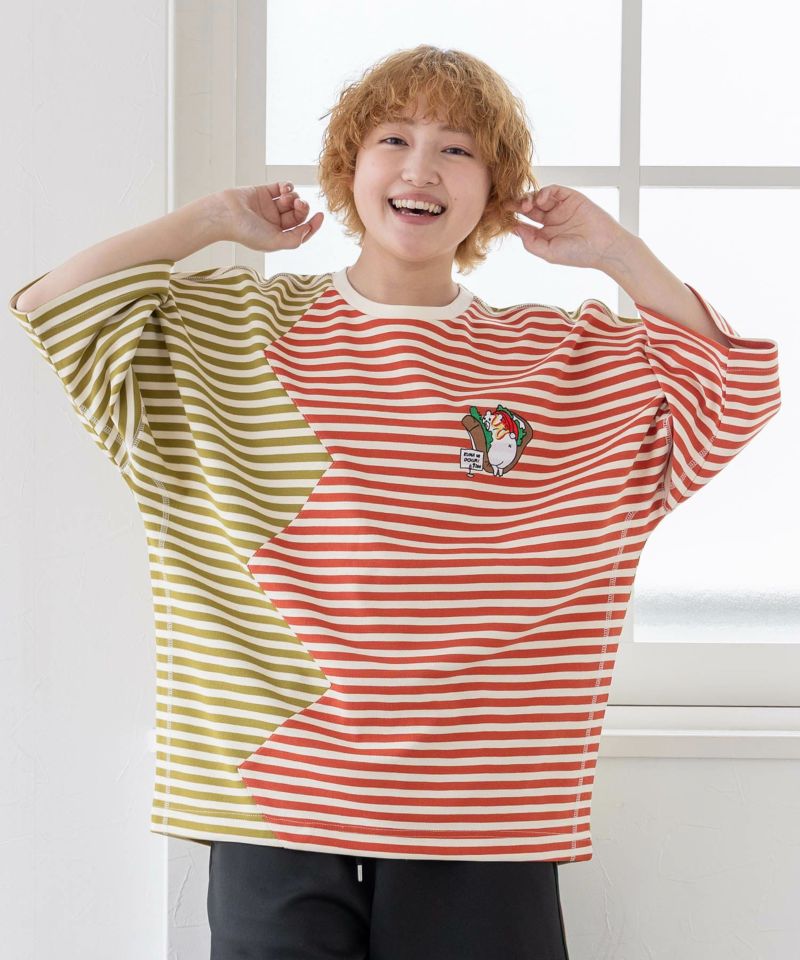 おちりサンド刺繍 切替ボーダーTシャツ-16