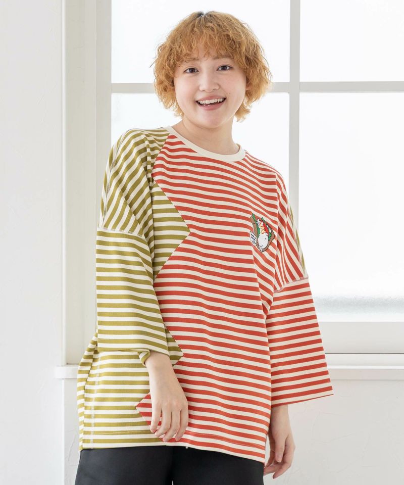 おちりサンド刺繍 切替ボーダーTシャツ-18