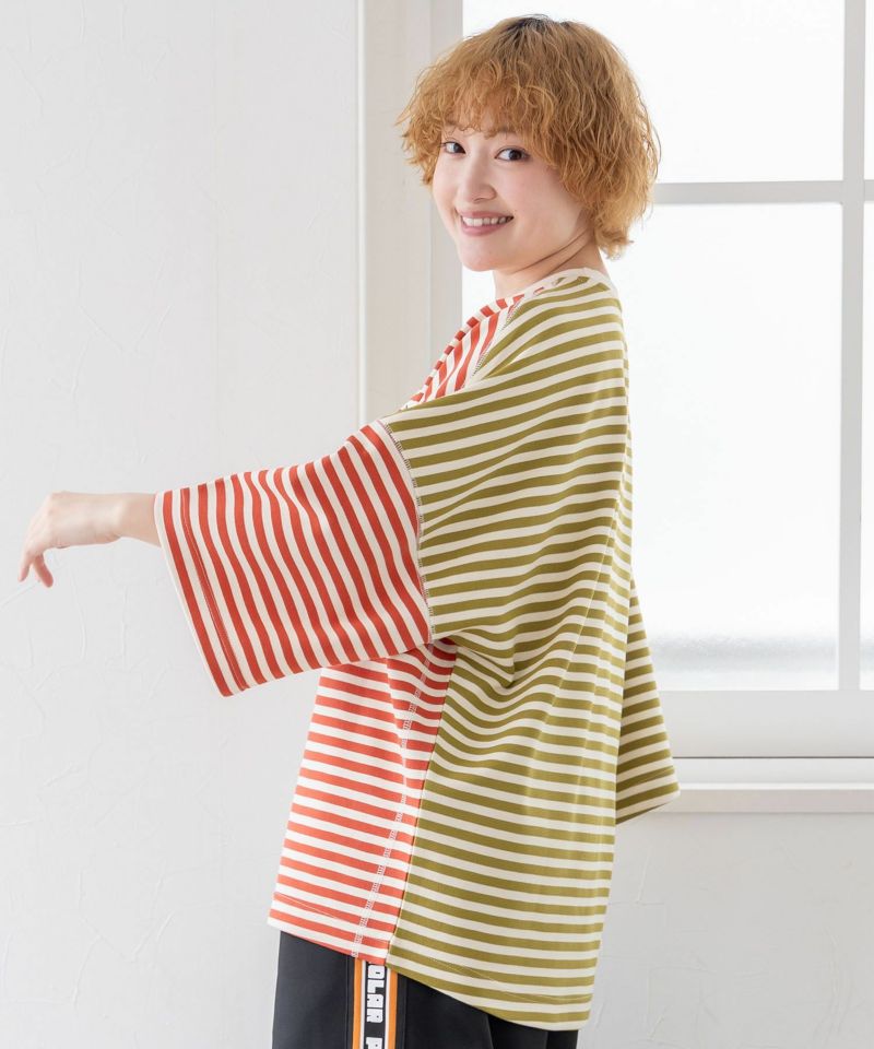 おちりサンド刺繍 切替ボーダーTシャツ-19