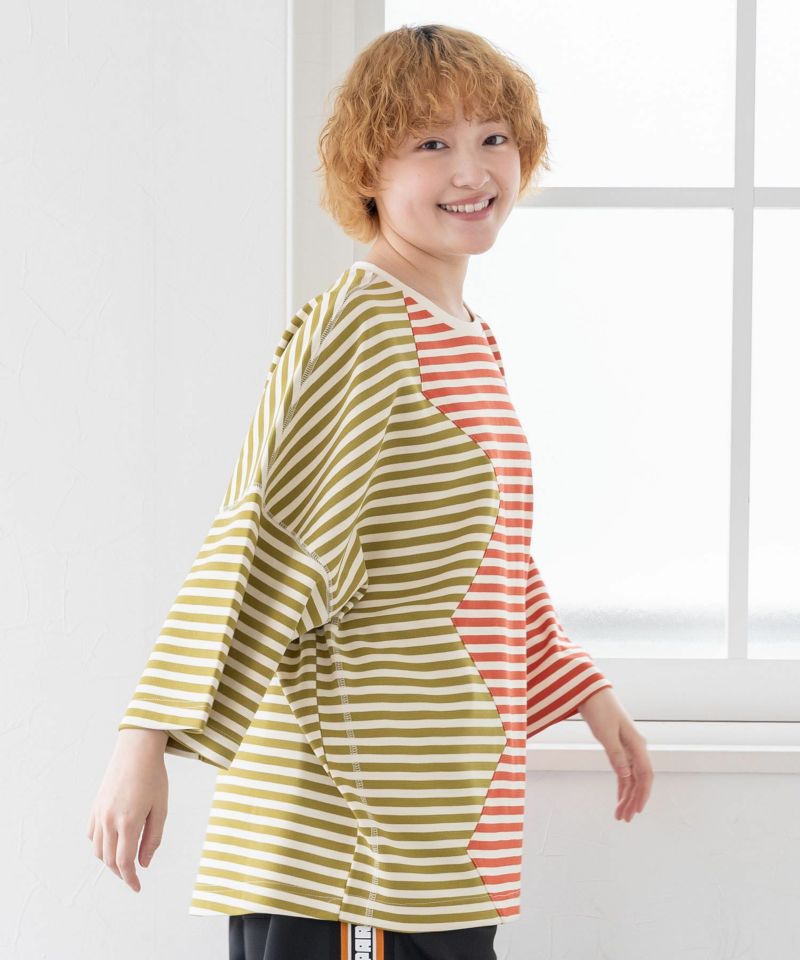 おちりサンド刺繍 切替ボーダーTシャツ-21