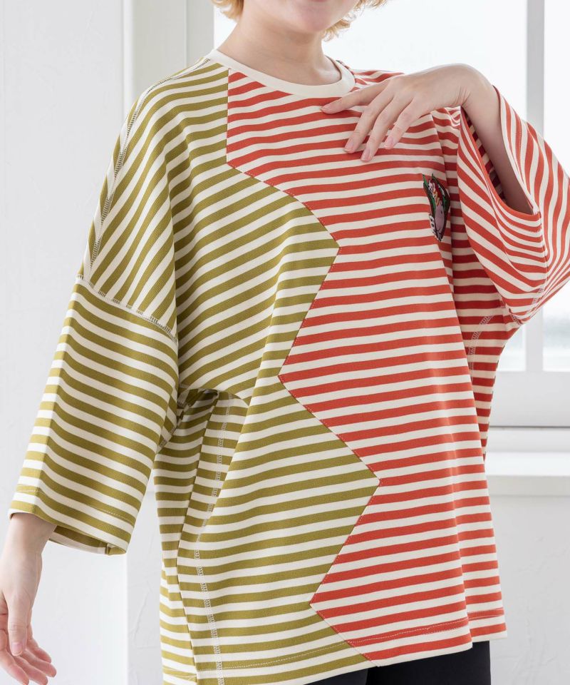 おちりサンド刺繍 切替ボーダーTシャツ-22