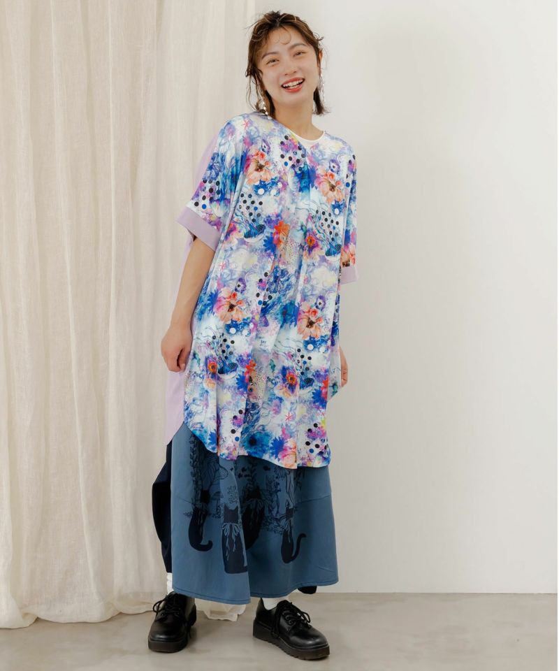花クラゲ柄 前後着用2WAYワンピース-2