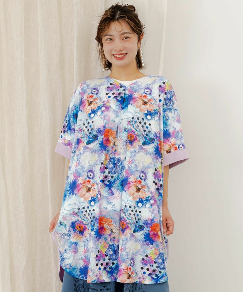 花クラゲ柄 前後着用2WAYワンピース-3