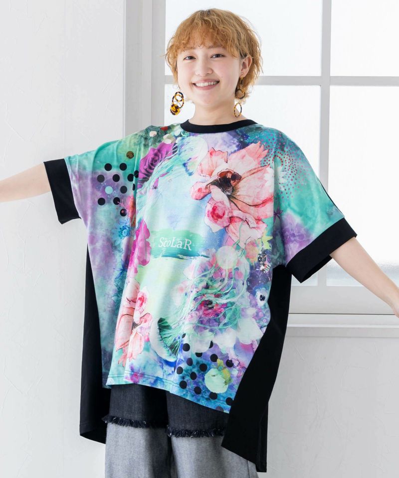 花クラゲ柄 切替チュニック-3