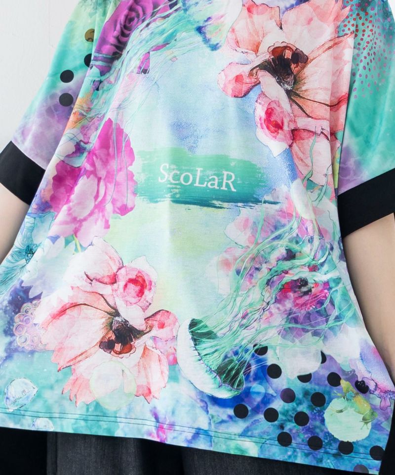 152637：花クラゲ柄 切替チュニックの通販-ScoLar