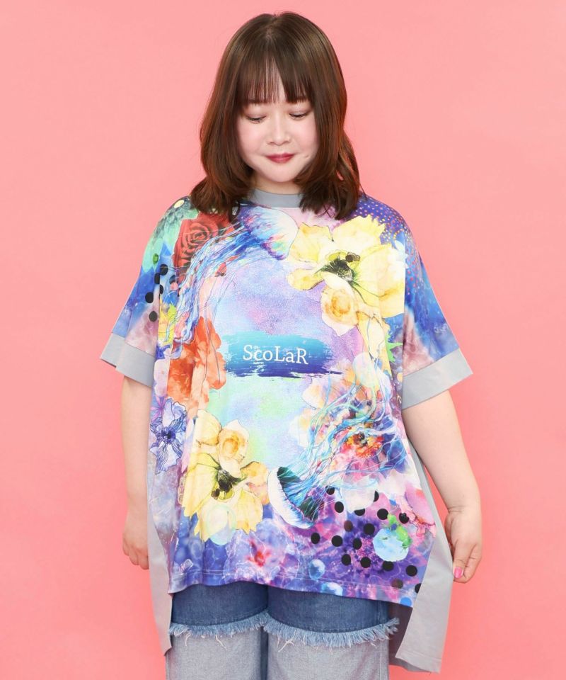 花クラゲ柄 切替チュニック-14