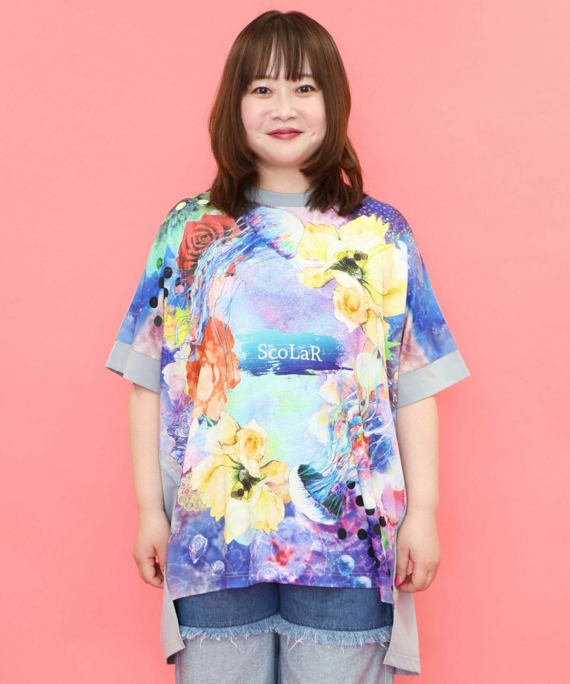 花クラゲ柄 切替チュニック-16