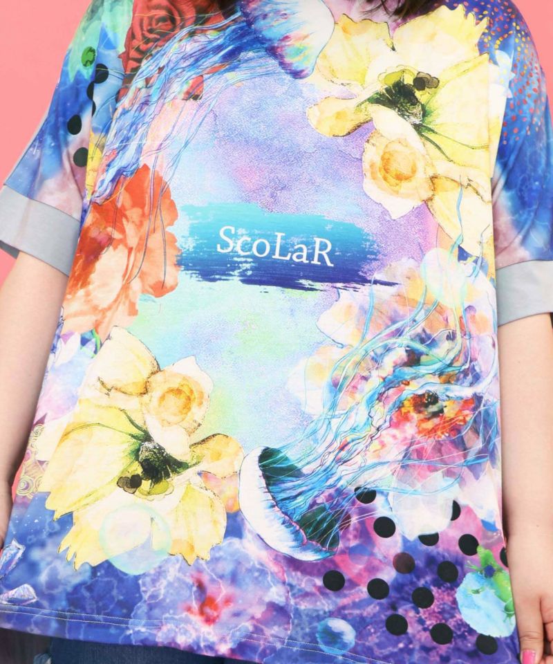 152637：花クラゲ柄 切替チュニックの通販-ScoLar