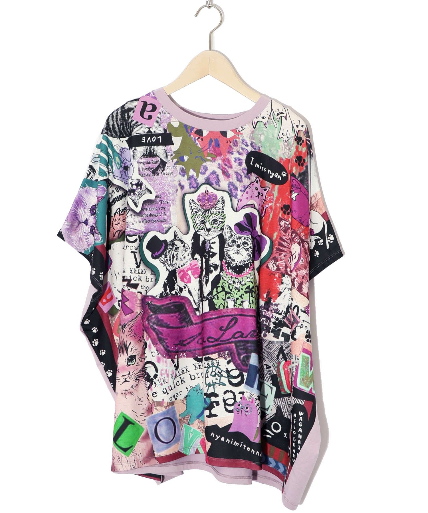 パープル猫様オーダー6枚 153632：26周年ケーキとネコちゃん柄 フリンジプルオーバーの