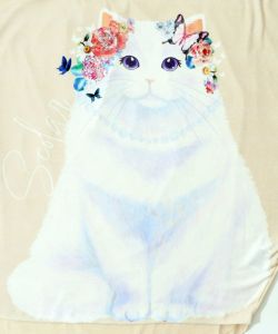 花と蝶を飾った大きなネコ柄チュニック-10
