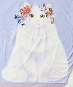 花と蝶を飾った大きなネコ柄チュニック-16