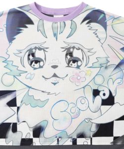 アニメなネコ柄 バイカラー7分袖プルオーバー-9