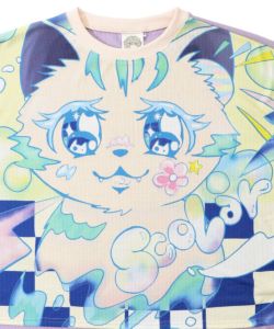 アニメなネコ柄 バイカラー7分袖プルオーバー-12