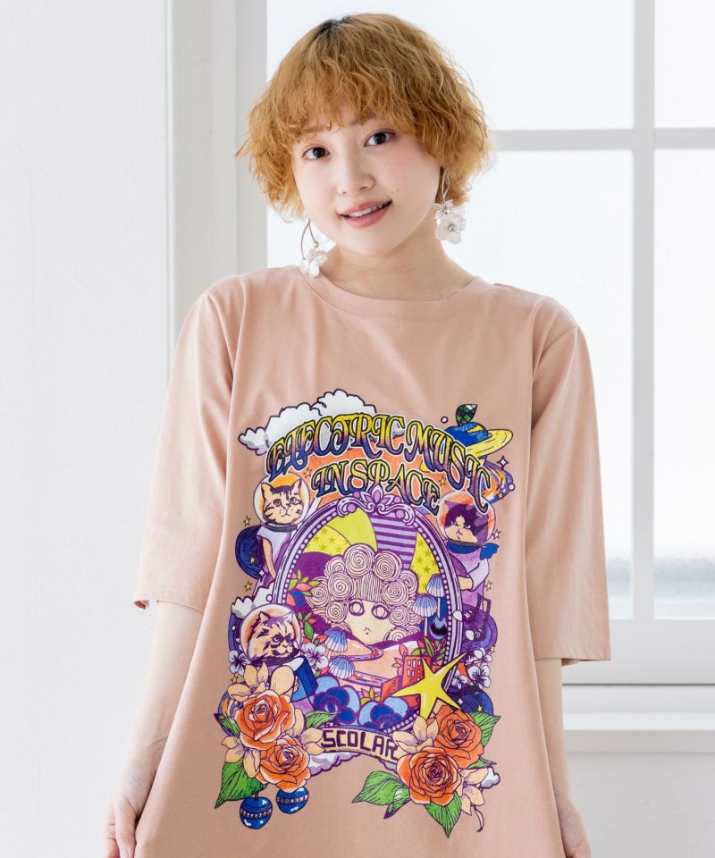 宇宙ネコとスカラーちゃん 小花柄切替ワンピース-2