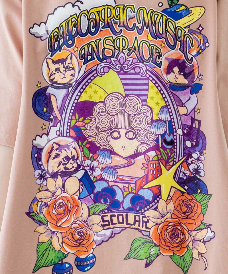 宇宙ネコとスカラーちゃん 小花柄切替ワンピース-7
