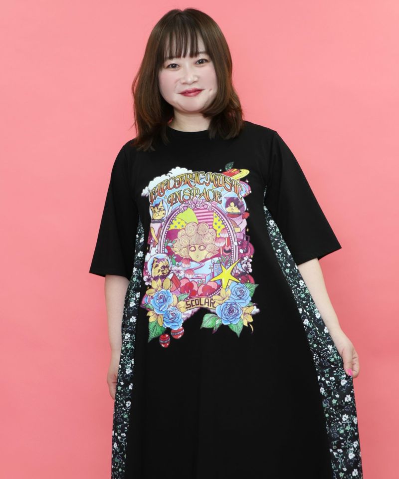 宇宙ネコとスカラーちゃん 小花柄切替ワンピース-14