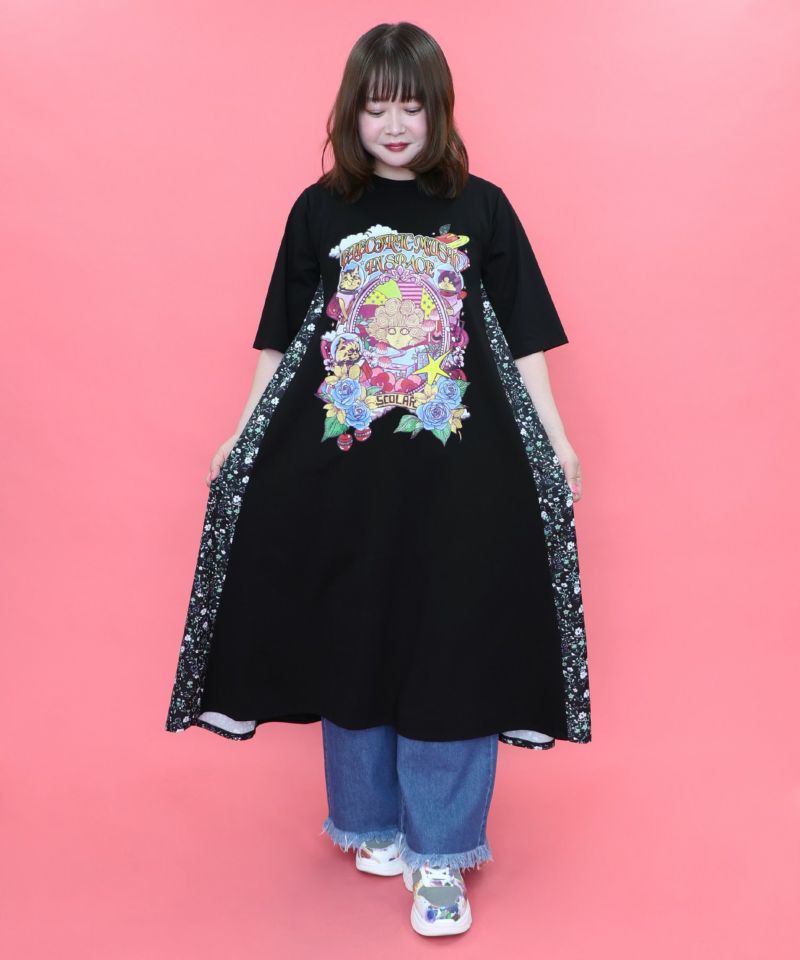 宇宙ネコとスカラーちゃん 小花柄切替ワンピース-16