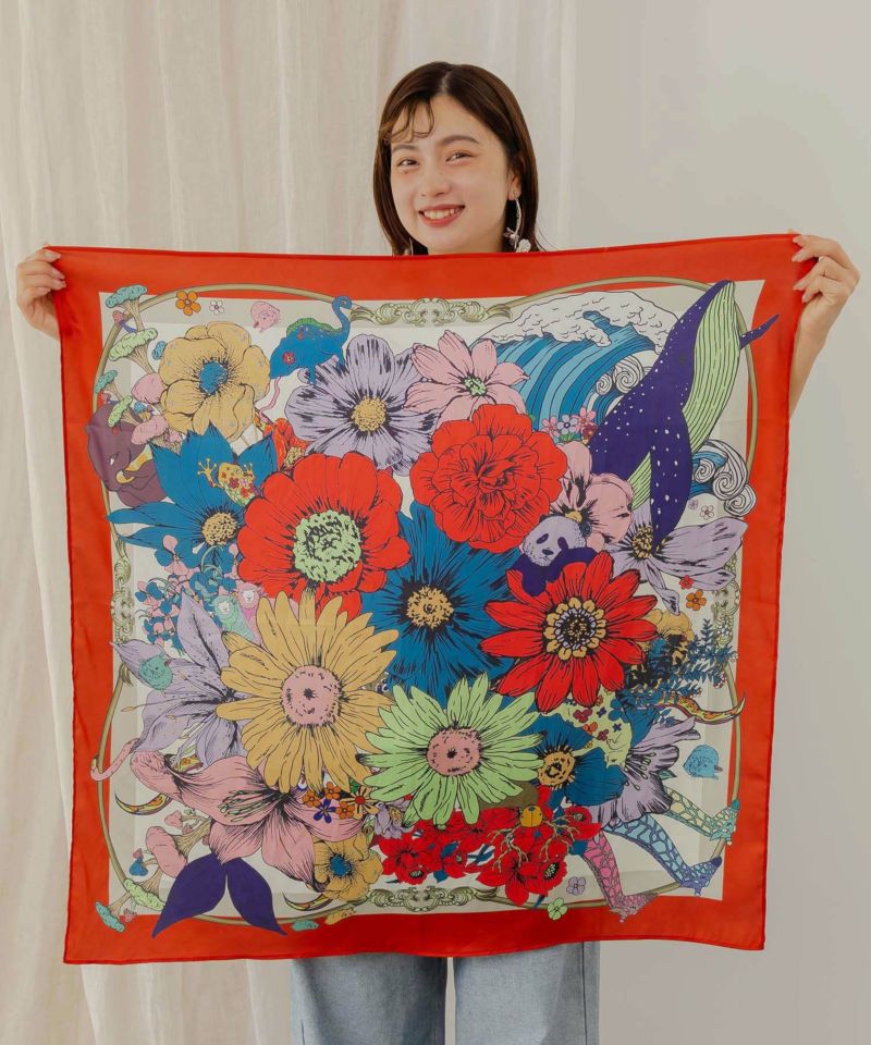 ネコ・花・クラゲ 3柄展開 スカーフ付刺繍Tシャツ-10