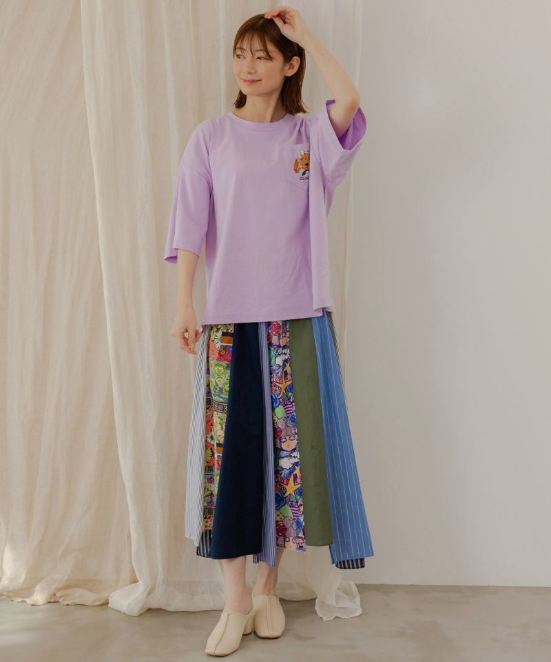 ネコ・花・クラゲ 3柄展開 スカーフ付刺繍Tシャツ-21
