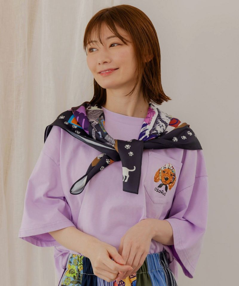 ネコ・花・クラゲ 3柄展開 スカーフ付刺繍Tシャツ-25