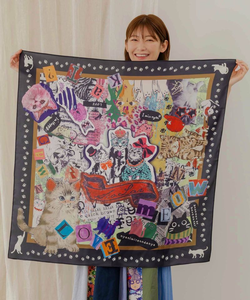 ネコ・花・クラゲ 3柄展開 スカーフ付刺繍Tシャツ-26