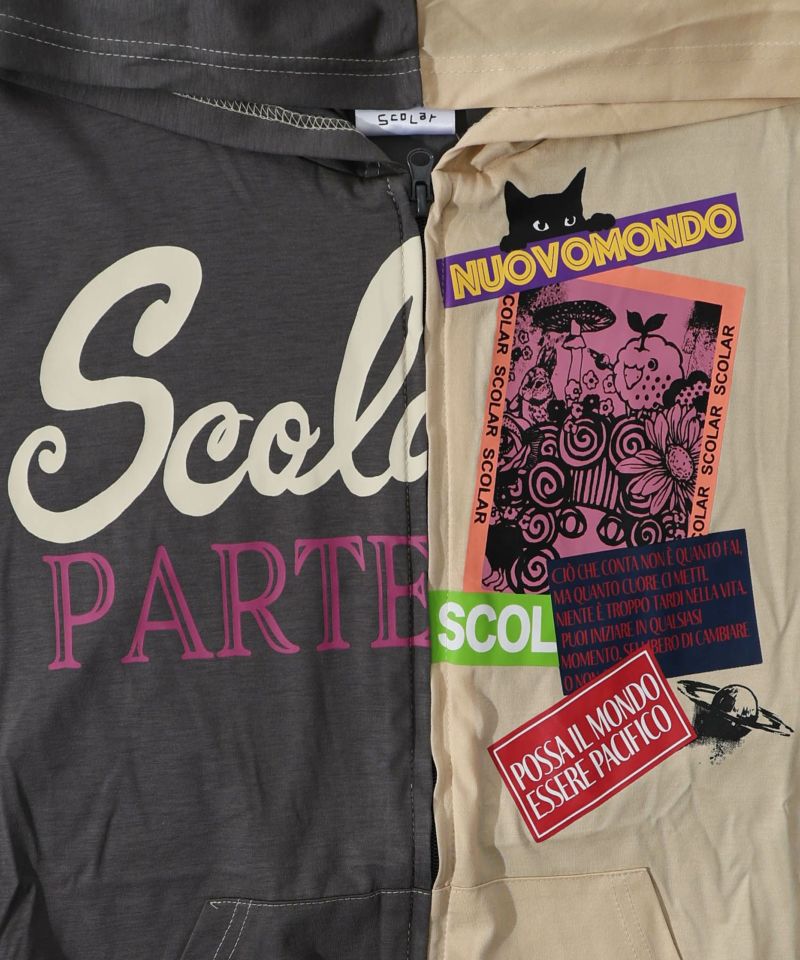 152628：ネコとスカラーロゴ バイカラーパーカーの通販-ScoLar