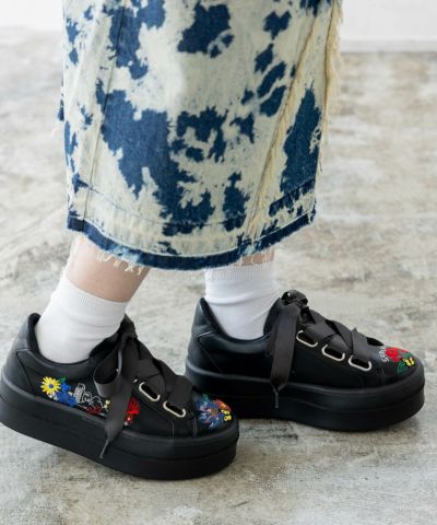 SS-186：花ネコ刺繍厚底スニーカー
