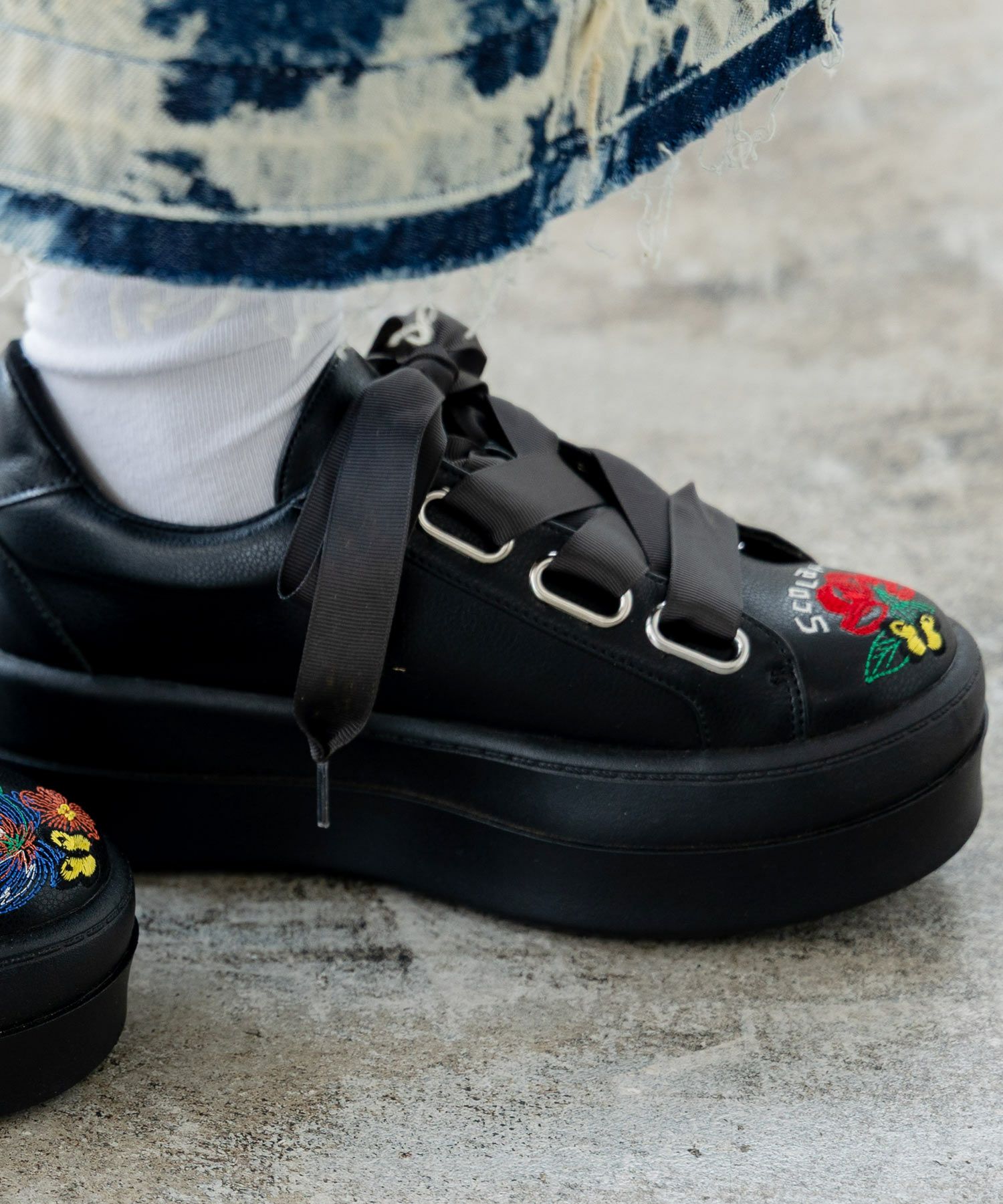 SS-186：花ネコ刺繍厚底スニーカーの通販-ScoLar 