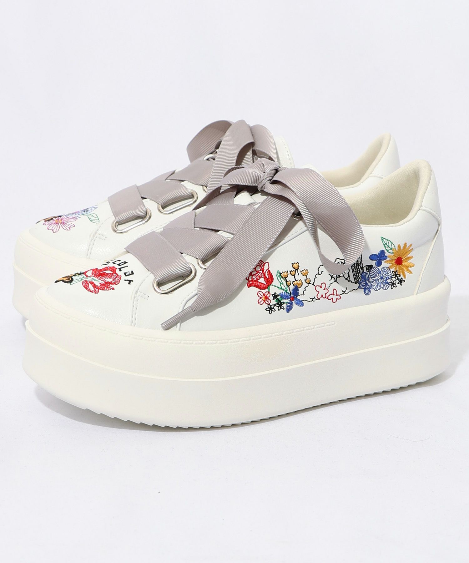 SS-186：花ネコ刺繍厚底スニーカーの通販-ScoLar 
