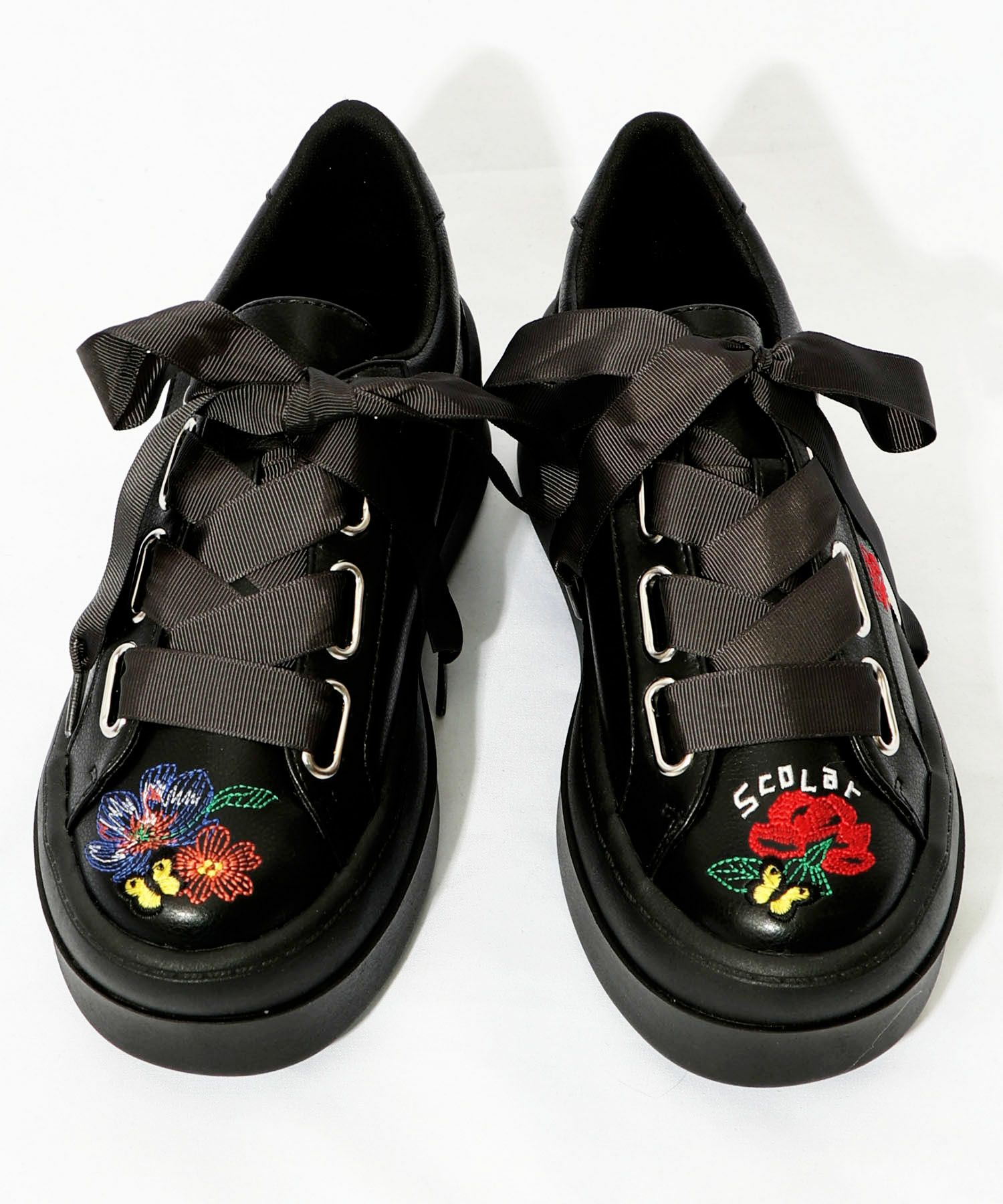 SS-186：花ネコ刺繍厚底スニーカーの通販-ScoLar 