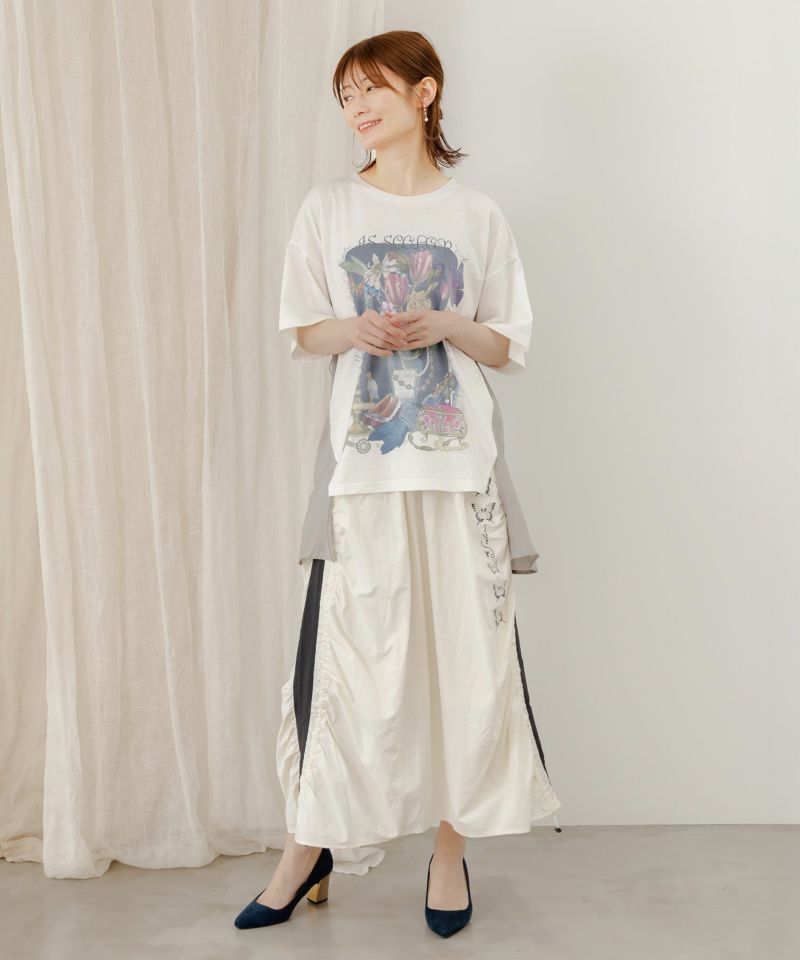 552213：蝶柄サイドギャザー ワッシャースカートの通販-ScoLar