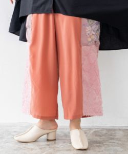 花蝶フリンジシフォン 異素材MIXカーゴパンツ-16