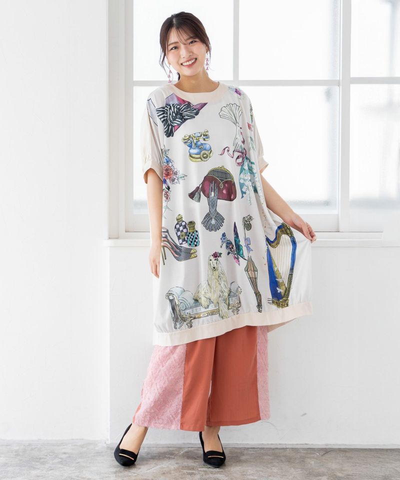 花蝶フリンジシフォン 異素材MIXカーゴパンツ-22