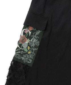 花蝶フリンジシフォン 異素材MIXカーゴパンツ-24