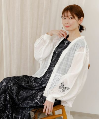 イズスカラー / 花蝶刺繍レース切替ロングブルゾン | ITEM,Tops