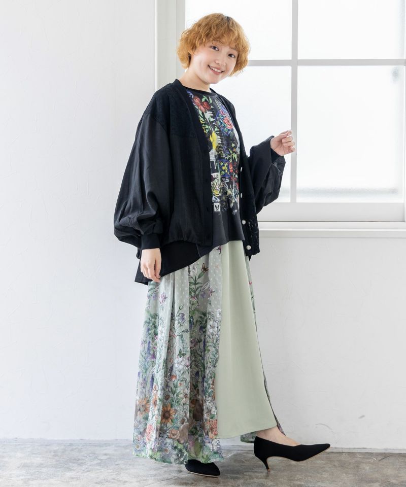 スカラー ScoLar シアー生地×レース 蝶ワンポイントカーディガン