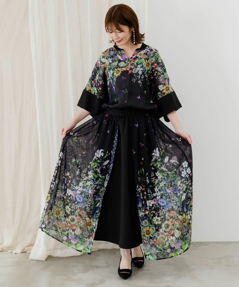 蝶舞う花畑とウサギプリント シフォン重ねスカート-3