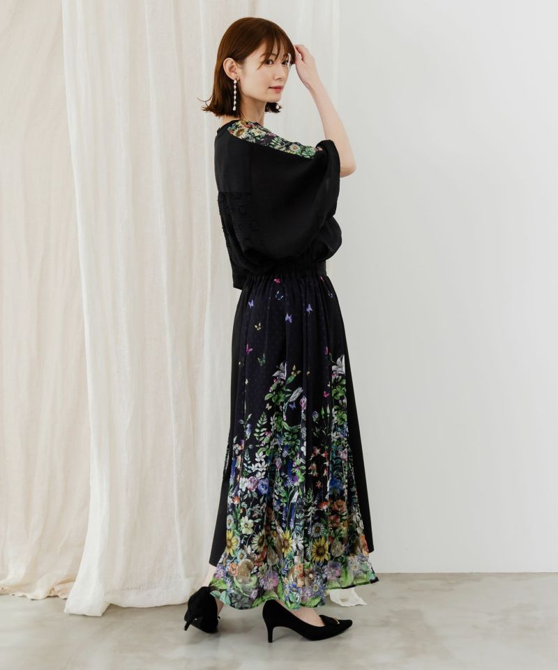蝶舞う花畑とウサギプリント シフォン重ねスカート-5