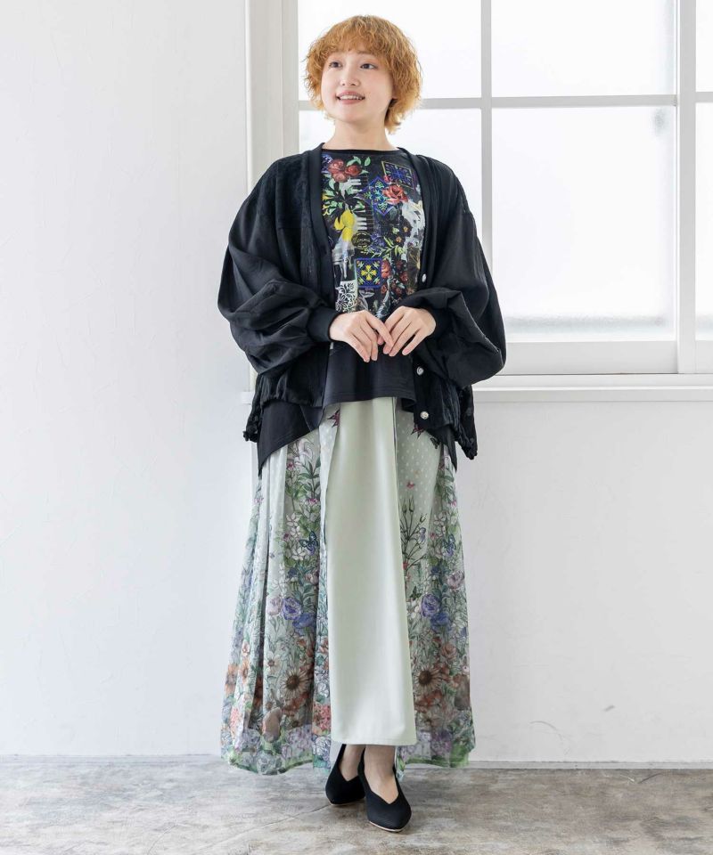 蝶舞う花畑とウサギプリント シフォン重ねスカート-17