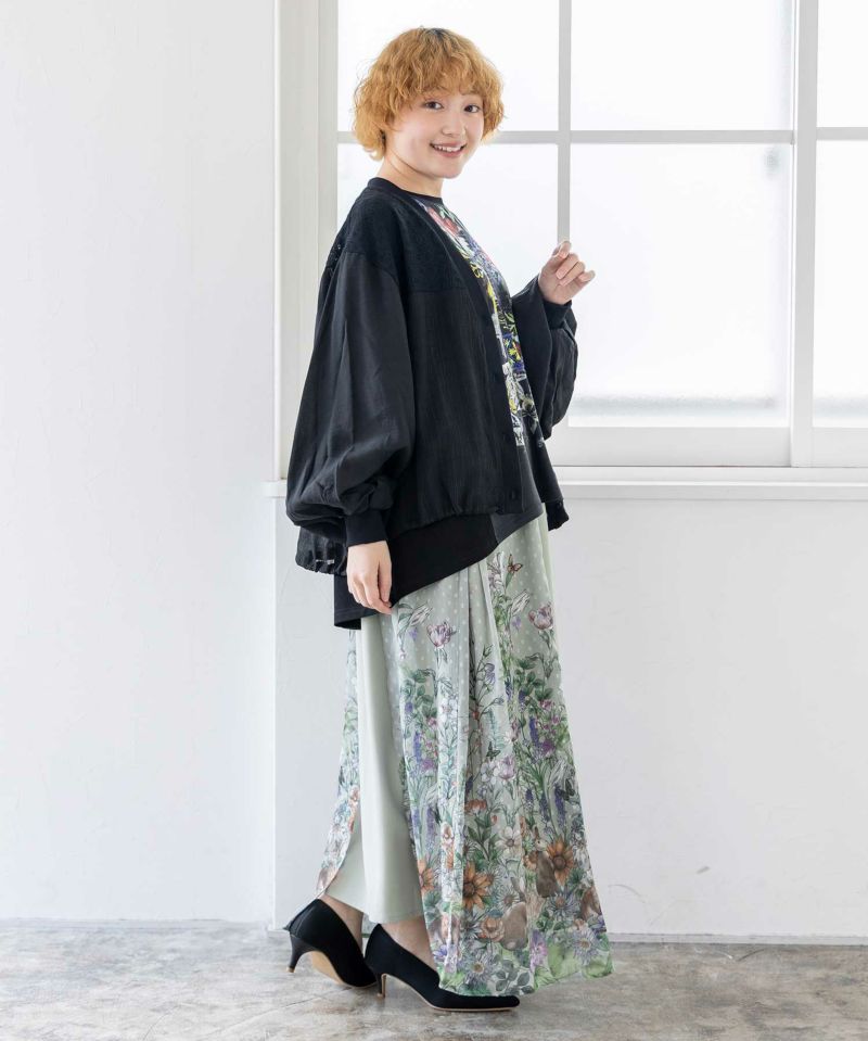 蝶舞う花畑とウサギプリント シフォン重ねスカート-19
