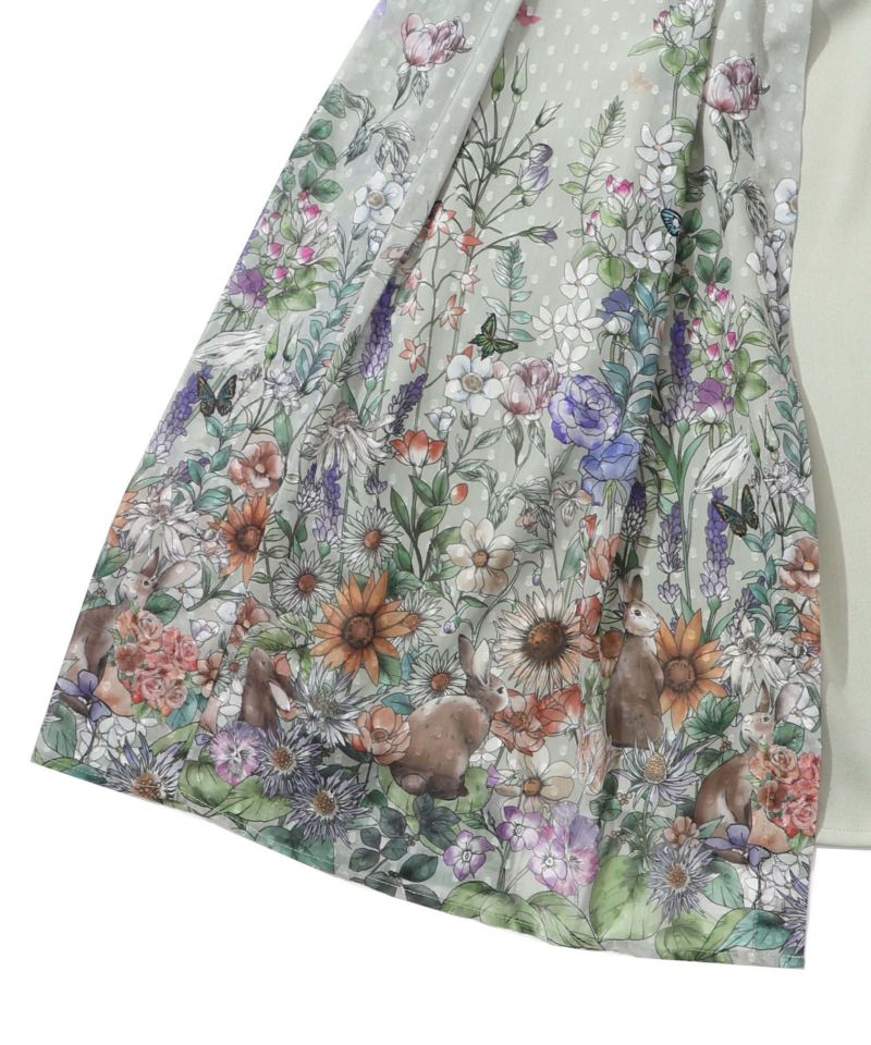 蝶舞う花畑とウサギプリント シフォン重ねスカート-24