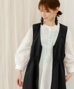 花刺繍前開きノースリーブワンピース-3