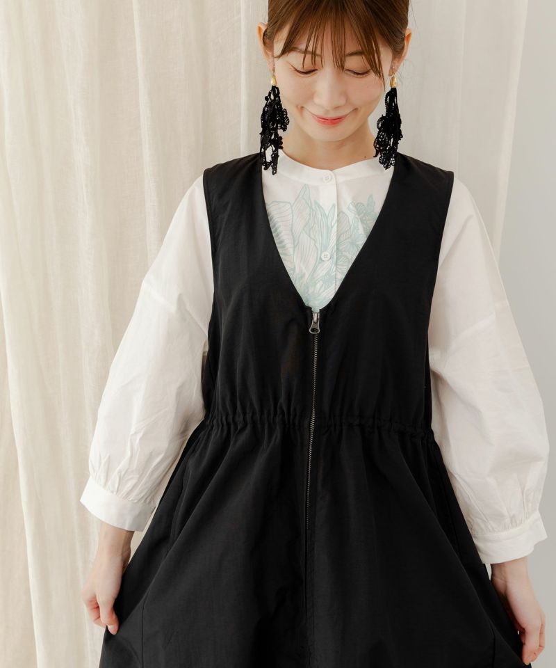 花刺繍前開きノースリーブワンピース-9