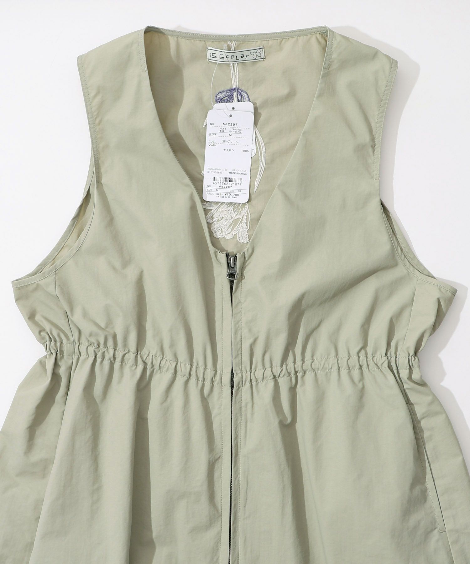 552207：花刺繍前開きノースリーブワンピースの通販-ScoLar 