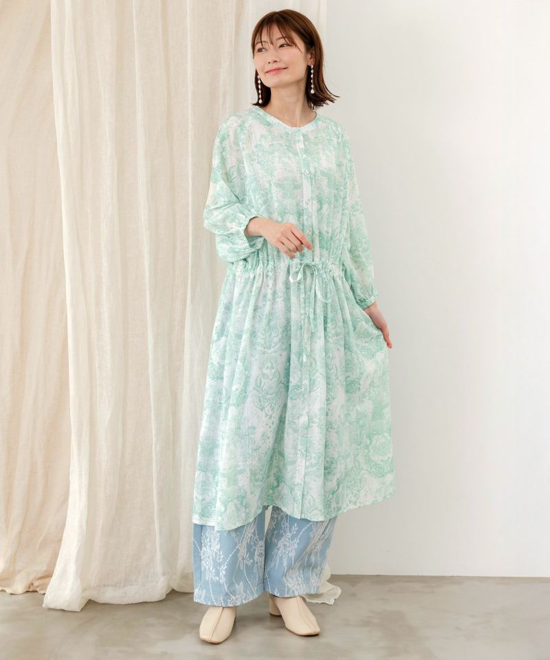 総柄シアーチェック 前開きシャツワンピース-1