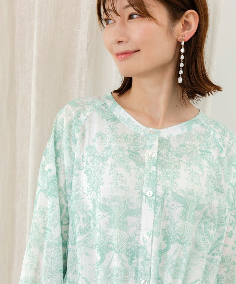 総柄シアーチェック 前開きシャツワンピース-2